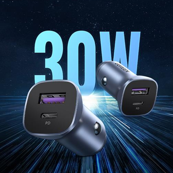 Tẩu sạc Oto 2 cổng Ugreen 30W PD QC 3.0-40858-4