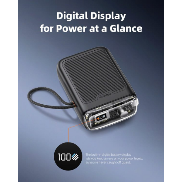 Pin sạc dự phòng Innostyle 10.000 mAh 30W TransiMini FlexCharge Retractable-TM31BLK-2