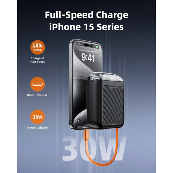 Pin sạc dự phòng Innostyle 10.000 mAh 30W TransiMini FlexCharge Retractable-TM31BLK-4