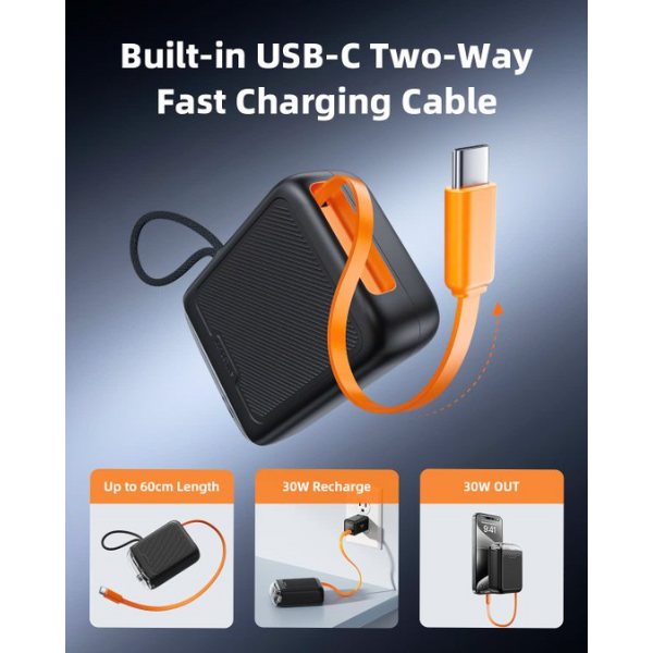 Pin sạc dự phòng Innostyle 10.000 mAh 30W TransiMini FlexCharge Retractable-TM31BLK-6