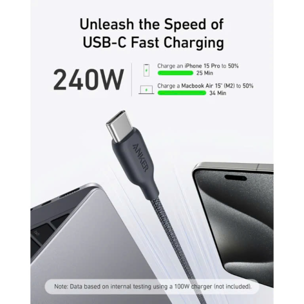Cáp Type-C to Type-C Anker 543 240W 0.9m Bọc Dù Bio-Braided Fast Charge-A80E5011-2