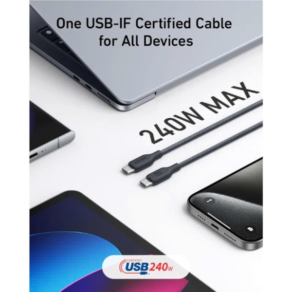 Cáp Type-C to Type-C Anker 543 240W 0.9m Bọc Dù Bio-Braided Fast Charge-A80E5011-6
