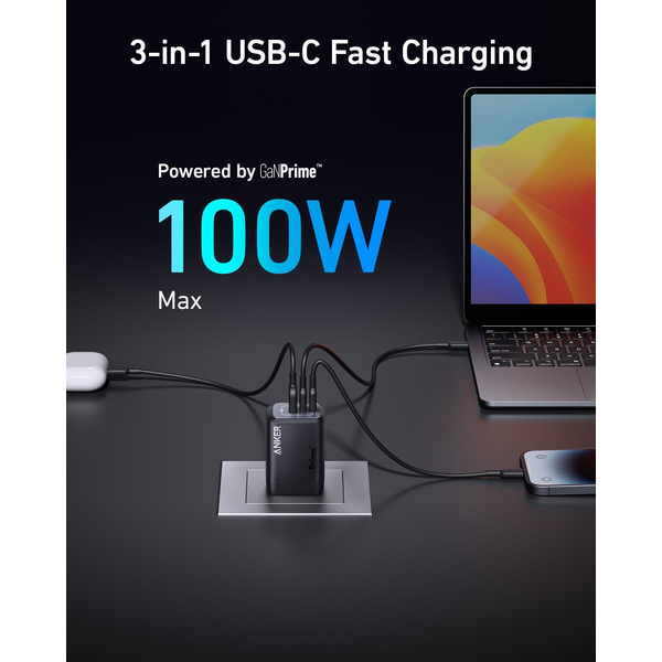 Cốc sạc nhanh Anker 100W 3 cổng Prime A2343-A2343J11-3