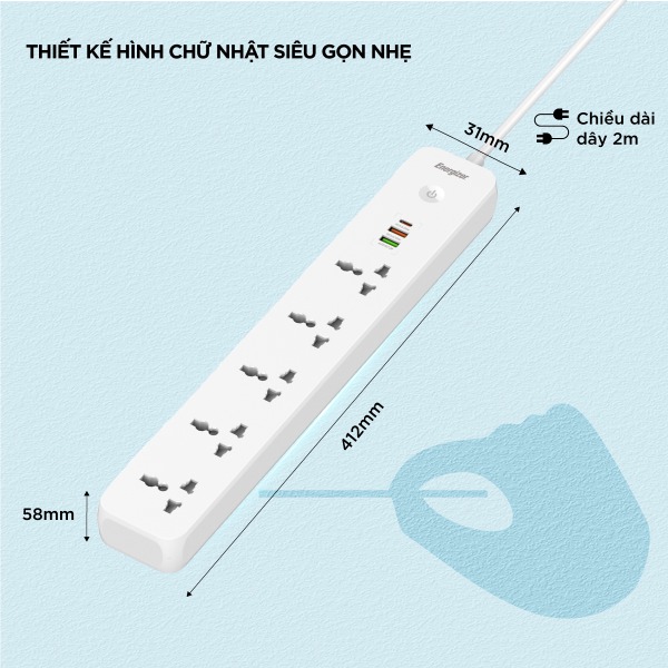 Ổ điện đa năng Energizer 5AC kèm 2 x USB-A và 1 x Type-C sạc nhanh PD (Max 38W)-EPB2504EUWE-8