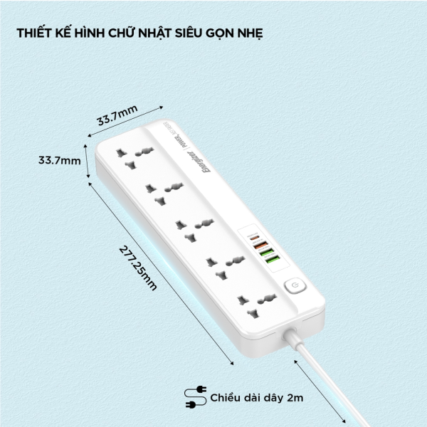 Ổ điện đa năng Energizer 5AC kèm 3 x USB-A và 1 x Type-C sạc nhanh PD (Max 20W)-EPB2501EUWE-4