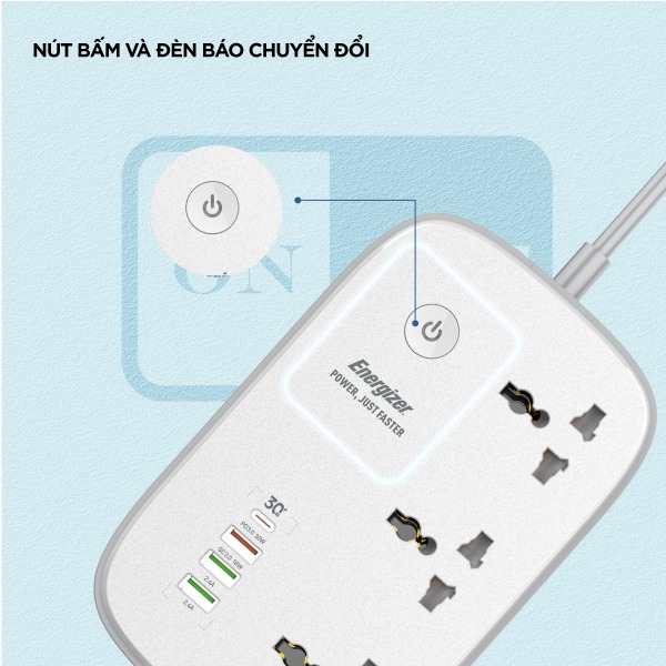 Ổ điện đa năng Energizer Wifi 3AC kèm 3 x USB-A và 1 x Type-C sạc nhanh PD 30W-EPB2502EUWE-6
