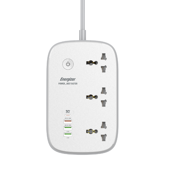 Ổ điện đa năng Energizer Wifi 3AC kèm 3 x USB-A và 1 x Type-C sạc nhanh PD 30W-EPB2502EUWE-5