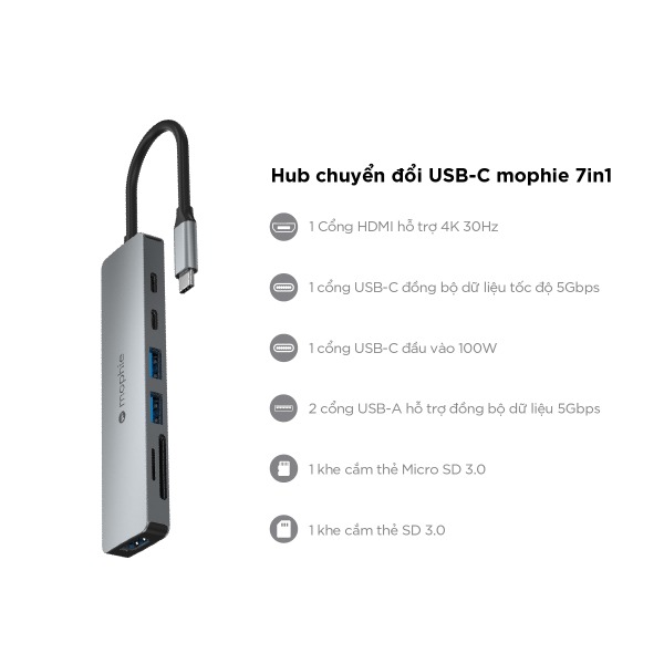 Hub chuyển đổi Type-C Mophie 7 in 1-409910268-8
