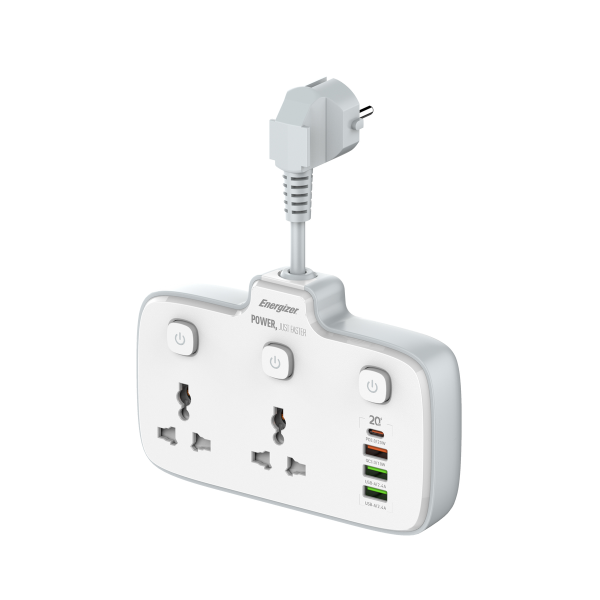 Ổ điện đa năng Energizer 2AC kèm 3 x USB-A và 1 x Type-C sạc nhanh PD (Max 20W)-EPB2503EUWE-3