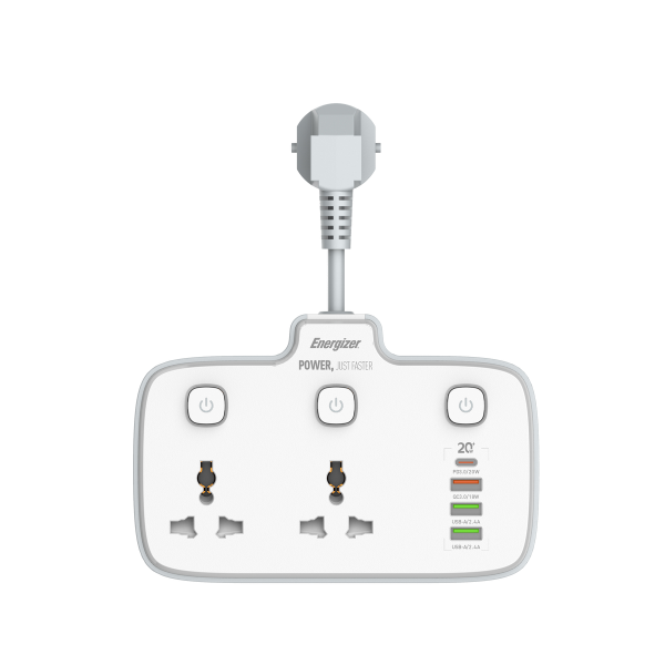 Ổ điện đa năng Energizer 2AC kèm 3 x USB-A và 1 x Type-C sạc nhanh PD (Max 20W)-EPB2503EUWE-4