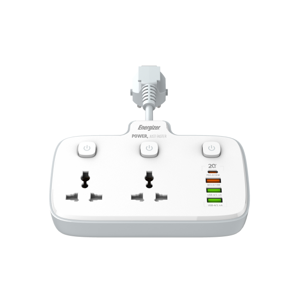Ổ điện đa năng Energizer 2AC kèm 3 x USB-A và 1 x Type-C sạc nhanh PD (Max 20W)-EPB2503EUWE-5