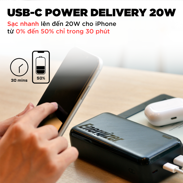 Pin sạc dự phòng Energizer 20.000 mAh 3.7V Li-Polymer UE20055PQ-UE20055PQBK-7