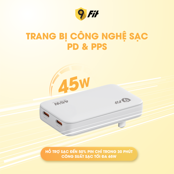 Cốc sạc nhanh 2 cổng 9Fit 45W PD 2C GaN-9A452C06B-7