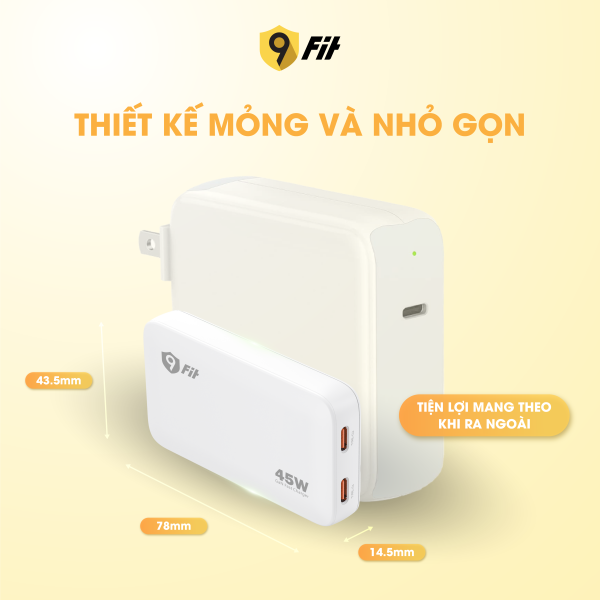 Cốc sạc nhanh 2 cổng 9Fit 45W PD 2C GaN-9A452C06B-8
