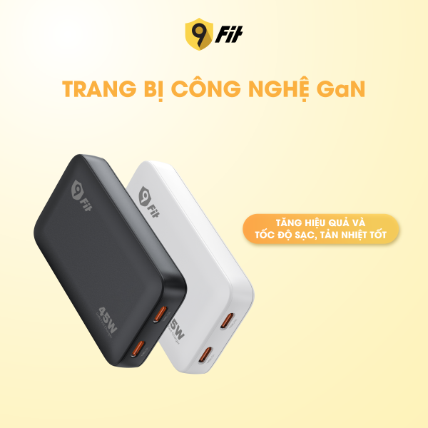 Cốc sạc nhanh 2 cổng 9Fit 45W PD 2C GaN-9A452C06B-9