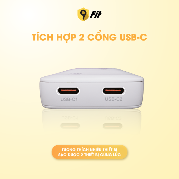 Cốc sạc nhanh 2 cổng 9Fit 45W PD 2C GaN-9A452C06B-10