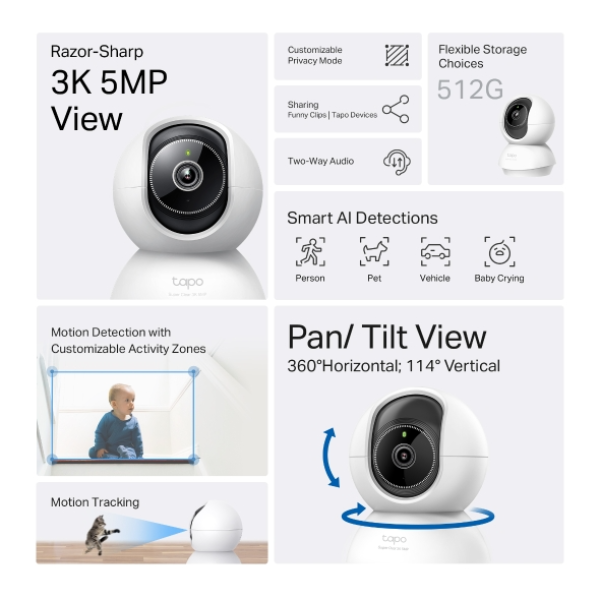 Camera IP Wifi TP-Link Tapo C230 360 độ 5MP-IPC-C230-9