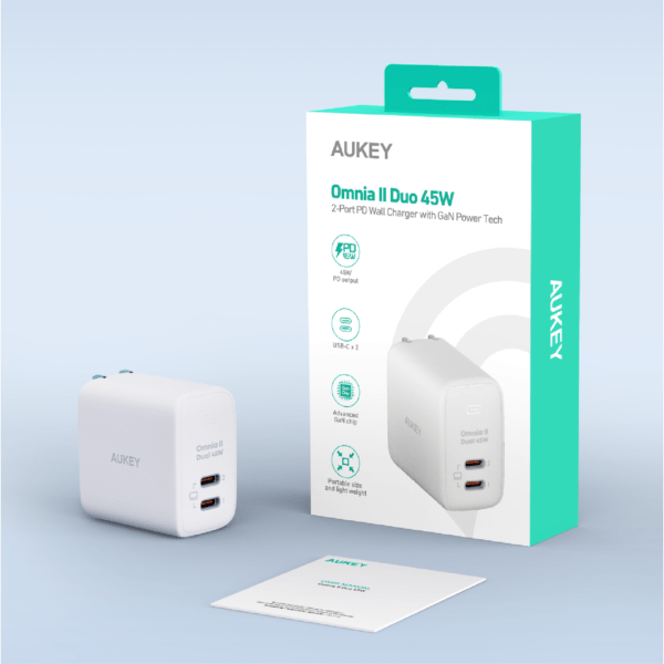 Cốc sạc nhanh Aukey 2 cổng 45W GaN PA-B4 (chấu gập)-PA-B4T-BLK-2
