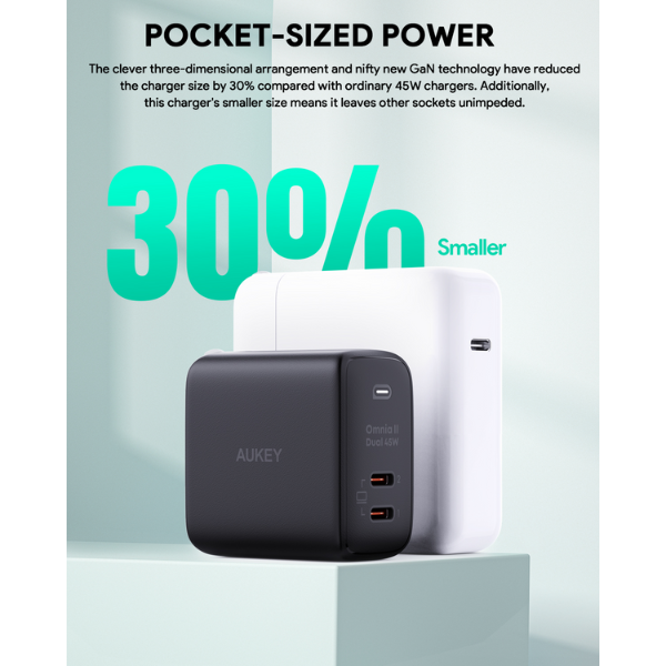 Cốc sạc nhanh Aukey 2 cổng 45W GaN PA-B4 (chấu gập)-PA-B4T-BLK-5