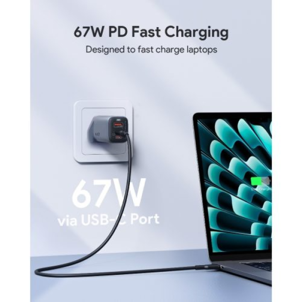 Cốc sạc nhanh Aukey Omnia II Mix 67W GaN III 3 cổng 2C1A-PA-B6U-BLK-2
