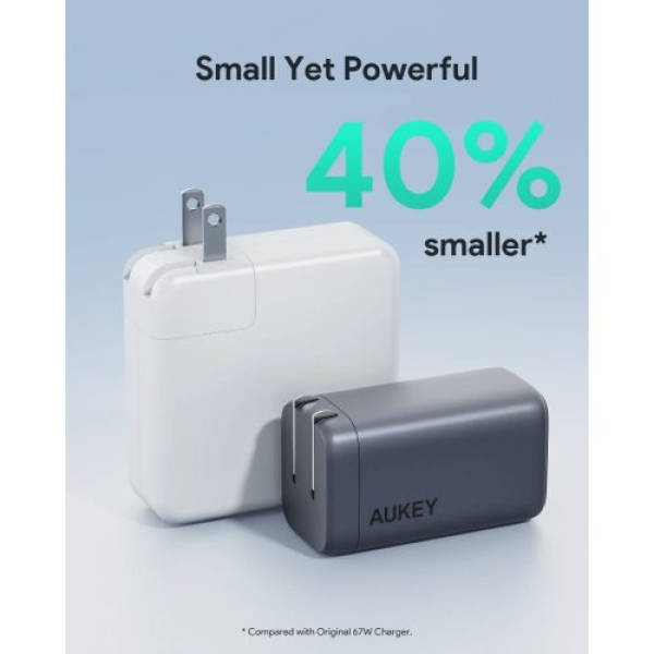 Cốc sạc nhanh Aukey Omnia II Mix 67W GaN III 3 cổng 2C1A-PA-B6U-BLK-3