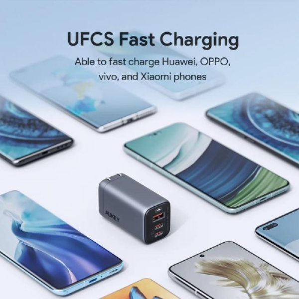 Cốc sạc nhanh Aukey Omnia II Mix 67W GaN III 3 cổng 2C1A-PA-B6U-BLK-6
