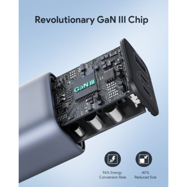 Cốc sạc nhanh Aukey Omnia II Mix 67W GaN III 3 cổng 2C1A-PA-B6U-BLK-7