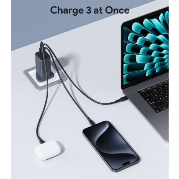Cốc sạc nhanh Aukey Omnia II Mix 67W GaN III 3 cổng 2C1A-PA-B6U-BLK-8
