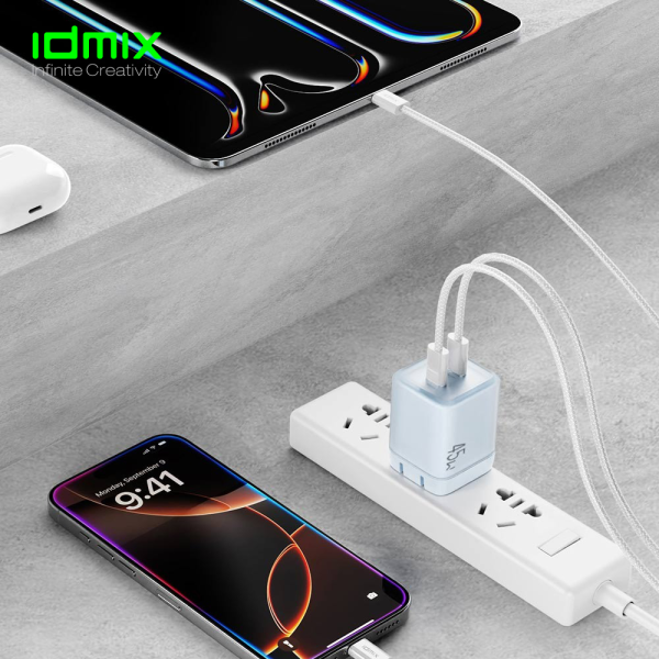 Cốc sạc nhanh IDMIX 45W 2 cổng Type-C P45Pro II-ID5500-6