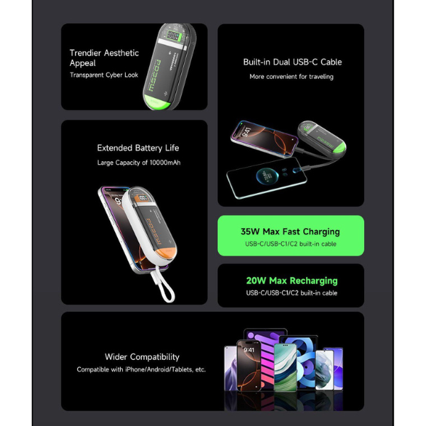 Pin dự phòng sạc nhanh IDMIX 10.000 mAh PD 35W Power Crystal P15 SE-ID9952-8