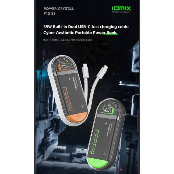 Pin dự phòng sạc nhanh IDMIX 10.000 mAh PD 35W Power Crystal P15 SE-ID9952-9