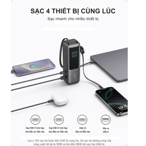 Pin dự phòng sạc nhanh Anker 25.000 mAh 165W tích hợp cáp rút gọn A1695-A1695H41-6