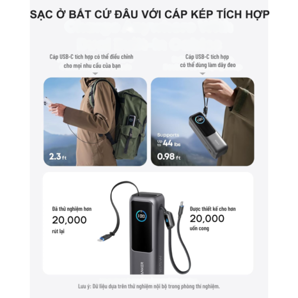 Pin dự phòng sạc nhanh Anker 25.000 mAh 165W tích hợp cáp rút gọn A1695-A1695H41-8