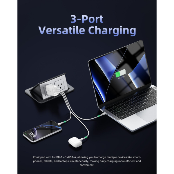 Cốc sạc nhanh Innostyle 65W PD Fast Charger GoCharge 3-Port Charger-IC65-3WHT-US-4