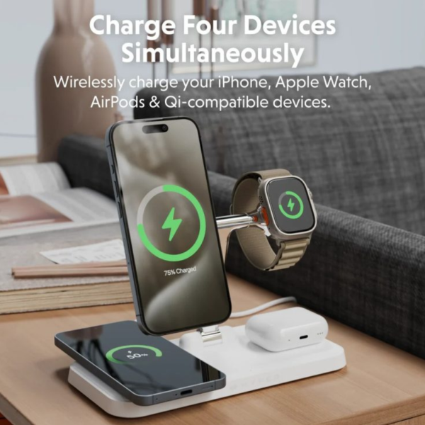 Đế sạc không dây Hyperjuice Qi2 4in1 Magnetic Charging Stand-HJ3004WHGL-4