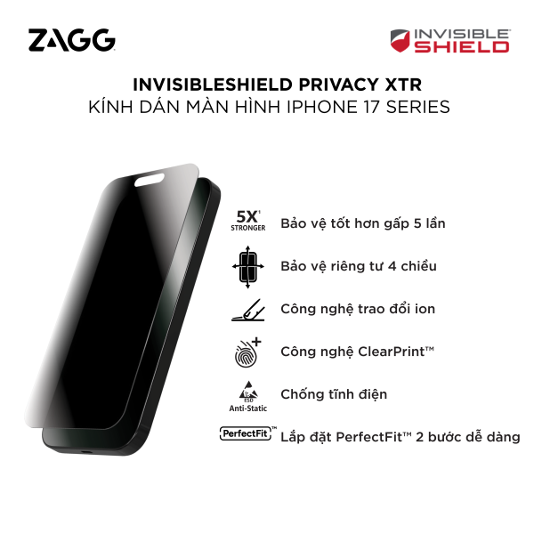 Cường lực chống nhìn trộm iPhone Air ZAGG InvisibleShield XTR-200118664-2