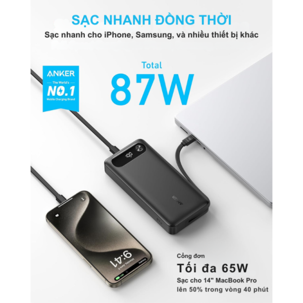 Pin dự phòng sạc nhanh Anker 20.000 mAh 87W tích hợp cáp Type-C-A1383011-2
