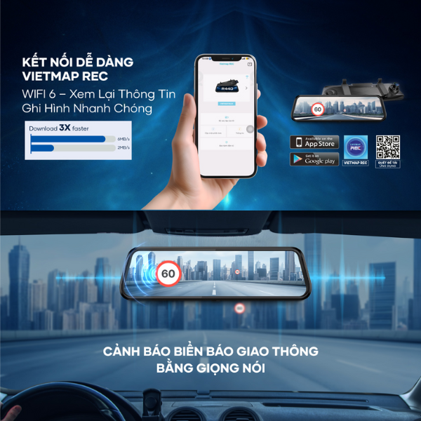 Camera hành trình Vietmap cảnh báo giao thông màn hình gương R440-R440-9