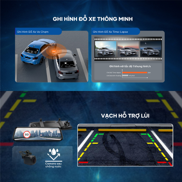 Camera hành trình Vietmap cảnh báo giao thông màn hình gương R440-R440-10