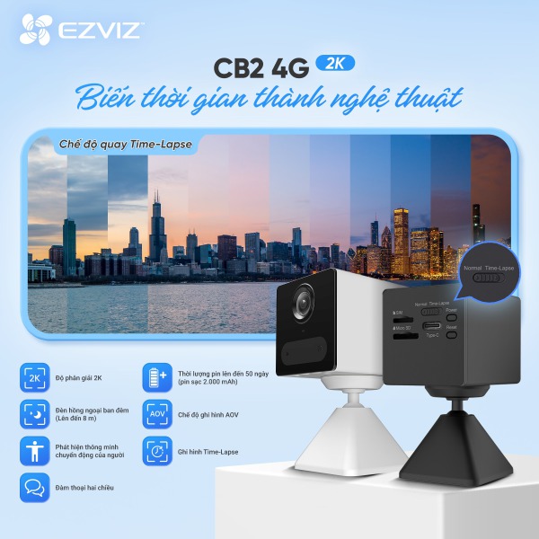 Camera không dây dùng pin 3MP EZVIZ CB2 4G-CB2-4G-3MP-4