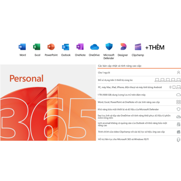 Phần mềm Microsoft Office M365 Personal English APAC (1 Năm 1 User)-EP2-32409-6