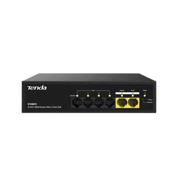 Switch Tenda 4-Port PoE công suất 45W, 2-Port Uplink S106PC-S106PC-3