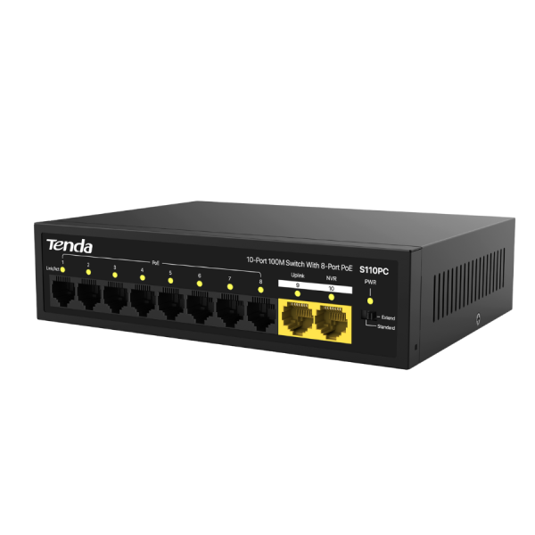 Switch Tenda 8-Port PoE công suất 70W, 2-Port Uplink S110PC-S110PC-3