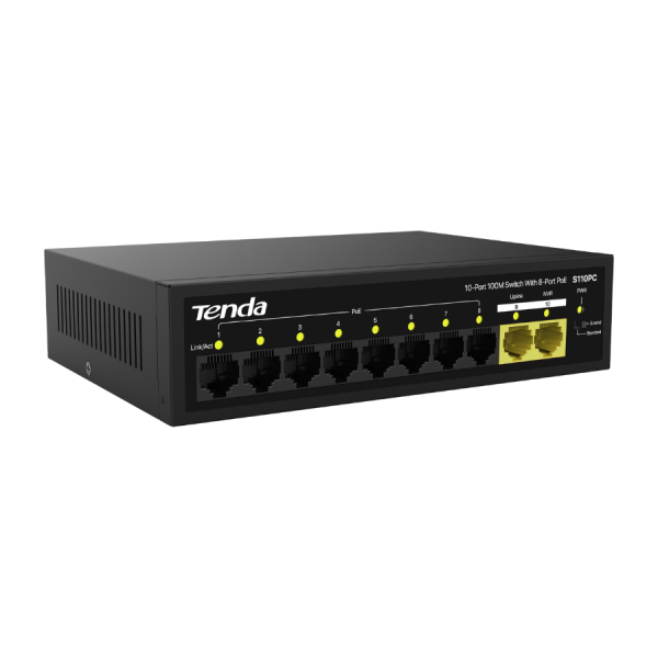 Switch Tenda 8-Port PoE công suất 70W, 2-Port Uplink S110PC-S110PC-4