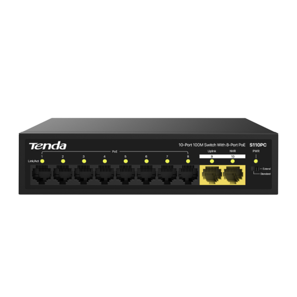Switch Tenda 8-Port PoE công suất 70W, 2-Port Uplink S110PC-S110PC-2