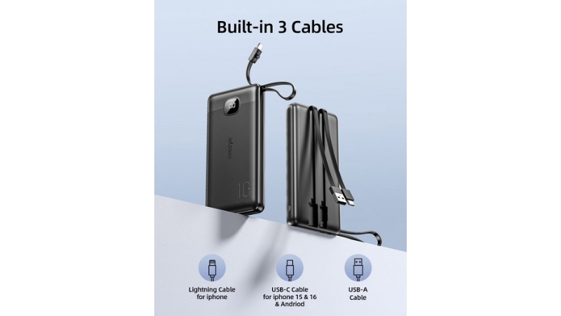 Pin sạc dự phòng Innostyle 10.000 mAh 22.5W PowerGo MultiCharge tích hợp cáp sạc-IP20MCBLK-6