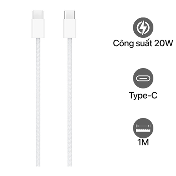 Cáp Type-C to Type-C Apple 1m dây dù Chính Hãng Qua Sử Dụng