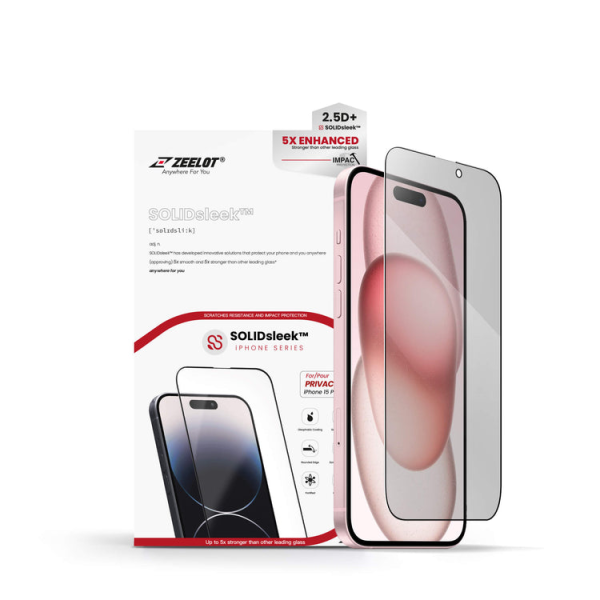 Cường lực chống nhìn trộm iPhone 15 Zeelot Solidsleek
