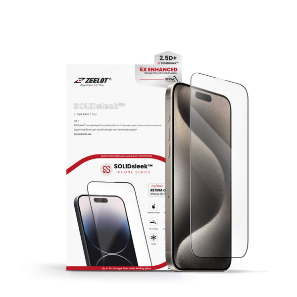 Cường lực iPhone 15 Pro Zeelot Solidsleek Retina Clear