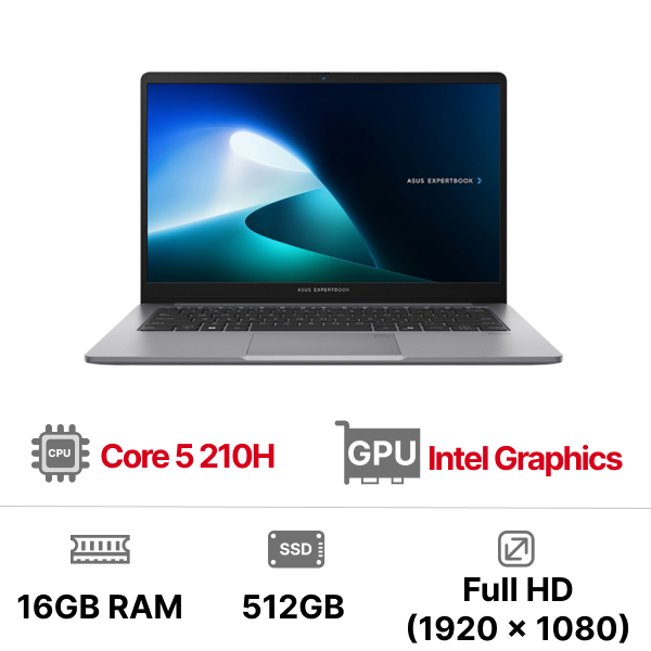 Laptop ASUS ExpertBook P1503CVA-C5H16-50W (Intel Core 5 Processor 210H | Intel Graphics | 15.6 inch FHD | 16GB | 512GB | Win 11 | Xám)